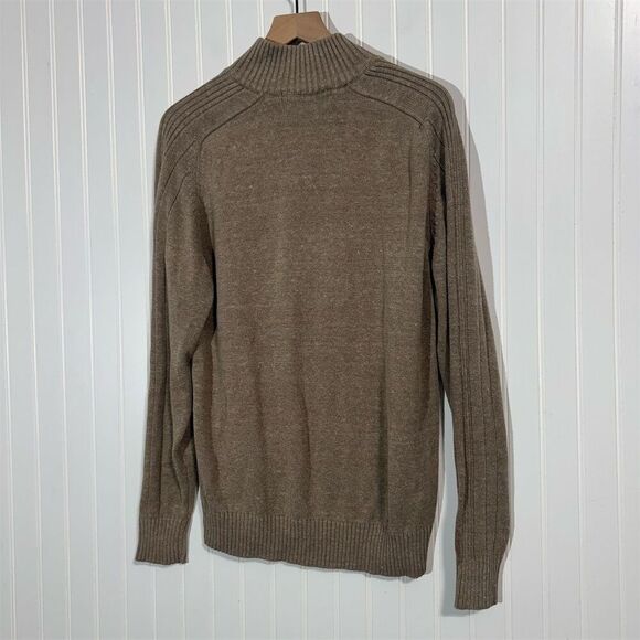 Oscar de la Renta Men’s Sweater XL Half Zip Taupe Ribbed Cotton Blend Pullover - Picture 3 of 9